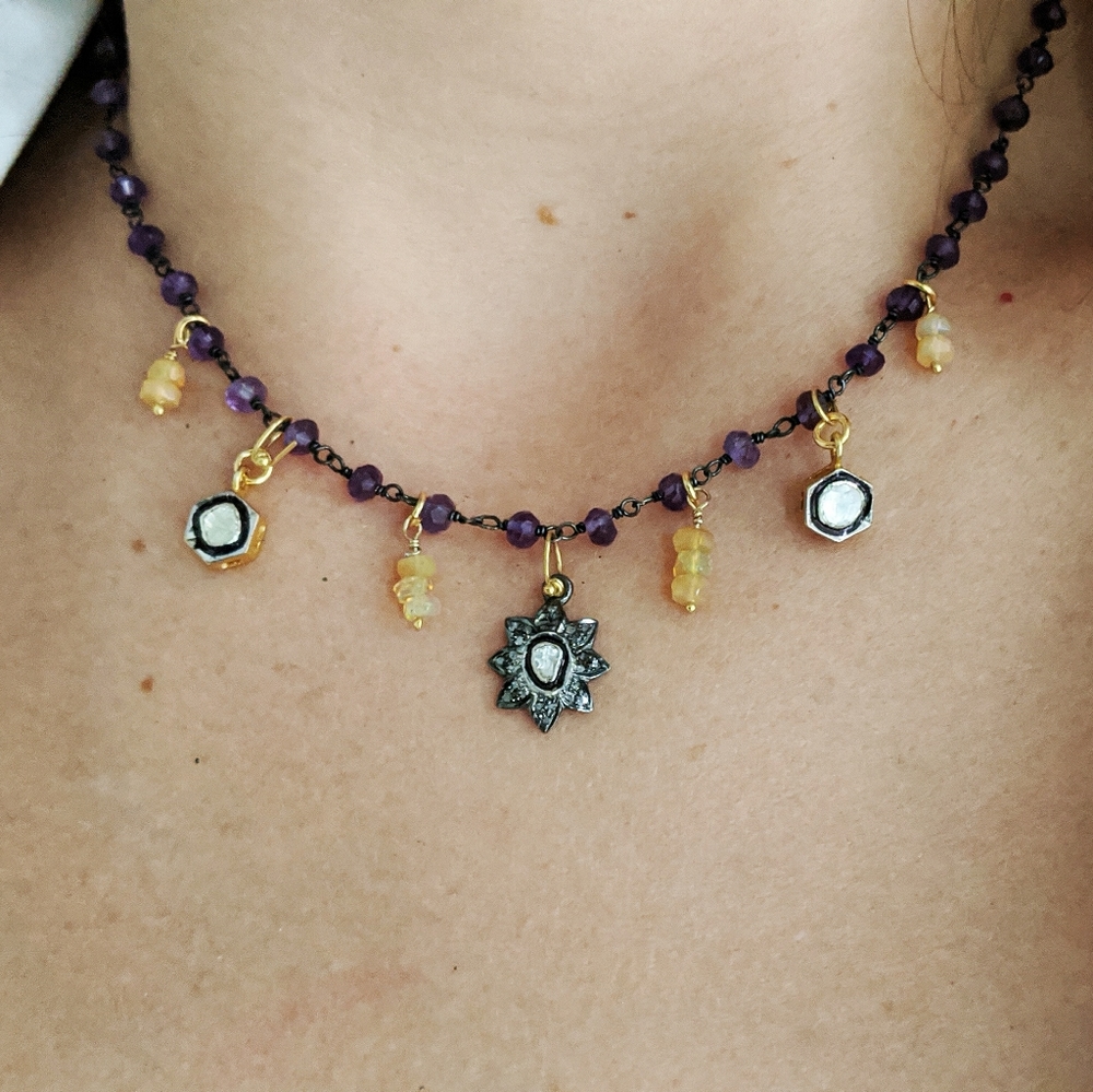 Diamond Opal and Amethyst Choker